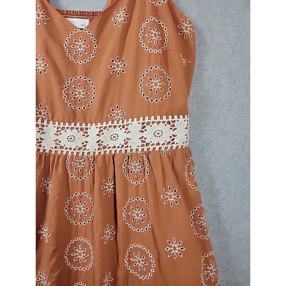LC Lauren Conrad Rust Floral Eyelet Crochet Trim Maxi Dress Women's Large Lined - Picture 5 of 12